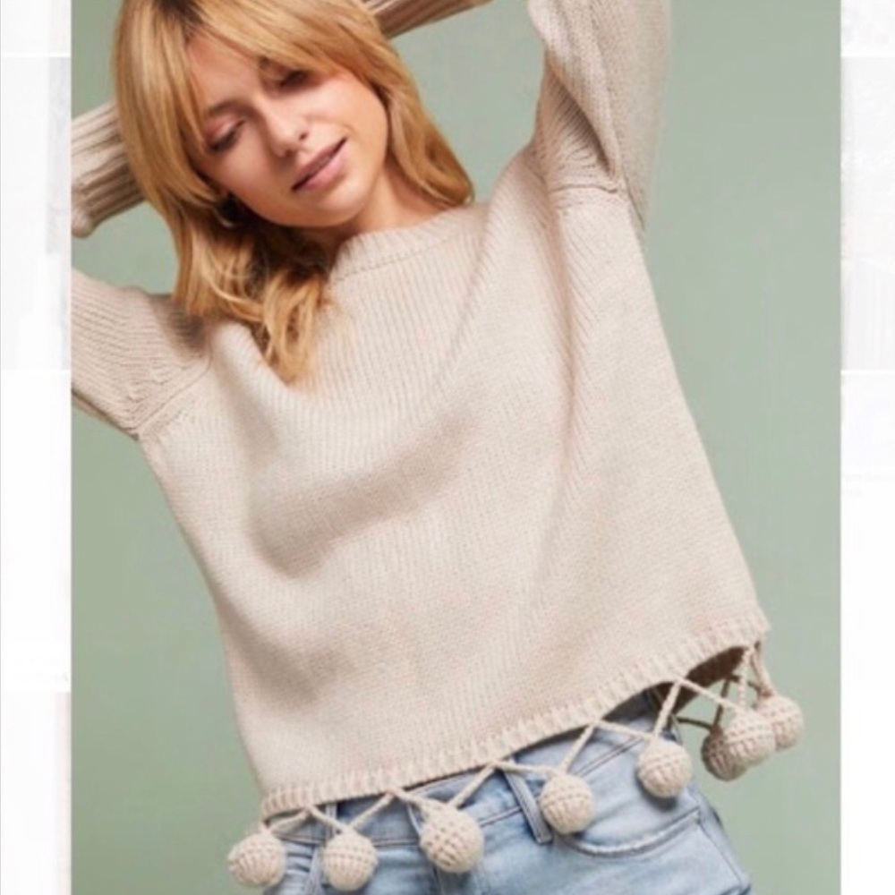 Anthro Sunday in Brooklyn Blush Pom Pom Sweater